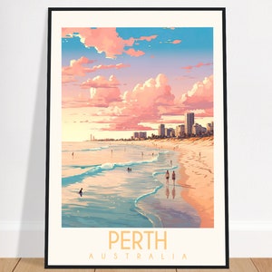 Perth Travel Poster Western Australia Vintage Aussie Wall Art Beach Home Decor Art Print Bedroom Gift Framed