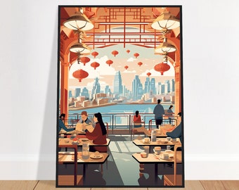 Dim Sum Travel Poster Hong Kong Vintage Chinese Food Wall Art Home Decor Art Print Bedroom Gift Framed