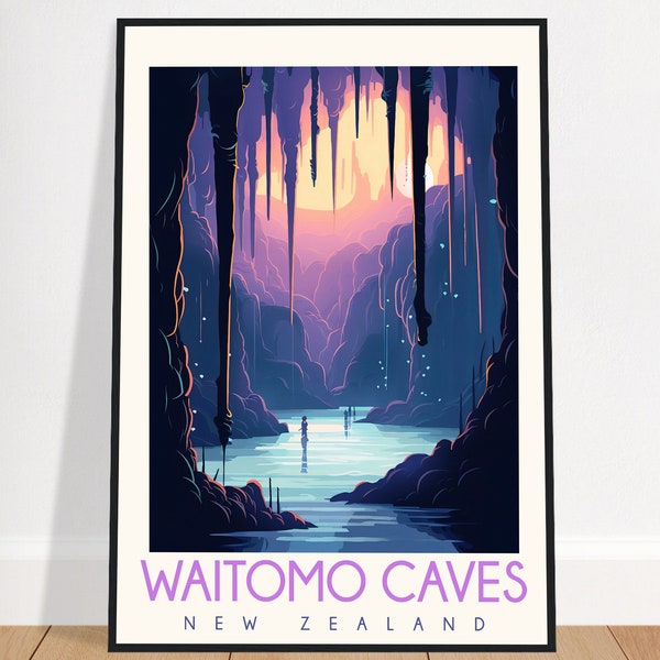 Waitomo Caves Travel Poster New Zealand Vintage Glow Worm Wall Art Home Decor Art Print Bedroom Gift Framed