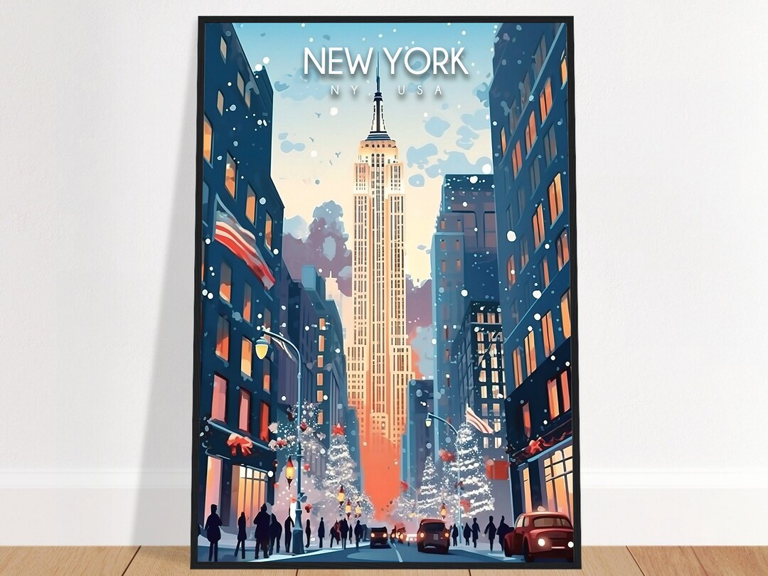 New York City Travel Poster Empire State Manhattan Christmas USA ...