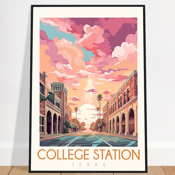 College Station Reise Poster Texas USA Vintage Texas A&M Wand Kunst Wohnkultur Kunstdruck Schlafzimmer Geschenk Gerahmt