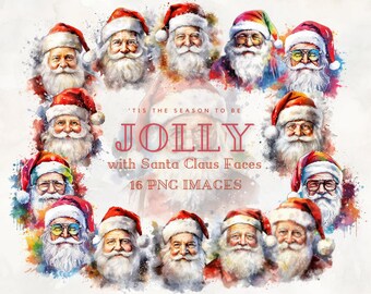 16 Christmas Santa Clipart Images | Holidays | Santa Claus Faces | Transparent | Perfect For All Projects | POD | Printable Digital Files