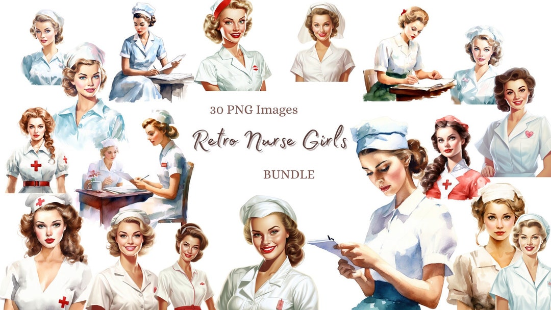 Retro Nurses Clipart 30 PNG Bundle for Scrapbooks, Junkbooks, Clipart ...