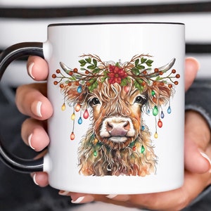 Highland Cow, Cow Christmas Mug, Christmas Cow Cup, Highland Farm Mug, Cute Baby Cow, Cow Love Gift, Christmas Farm Mug, Cow Coffee Cup,