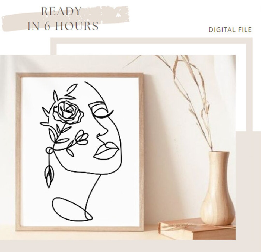 Custom Flower Face Art Custom Line Drawing Digital Art Gift Etsy