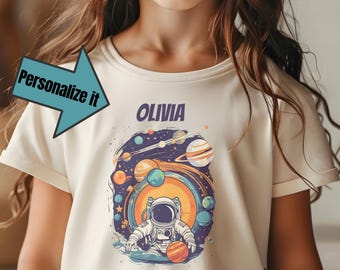 Personalized Astronaut T-Shirt: Kids Space Explorer Tee, Cosmic Artwork