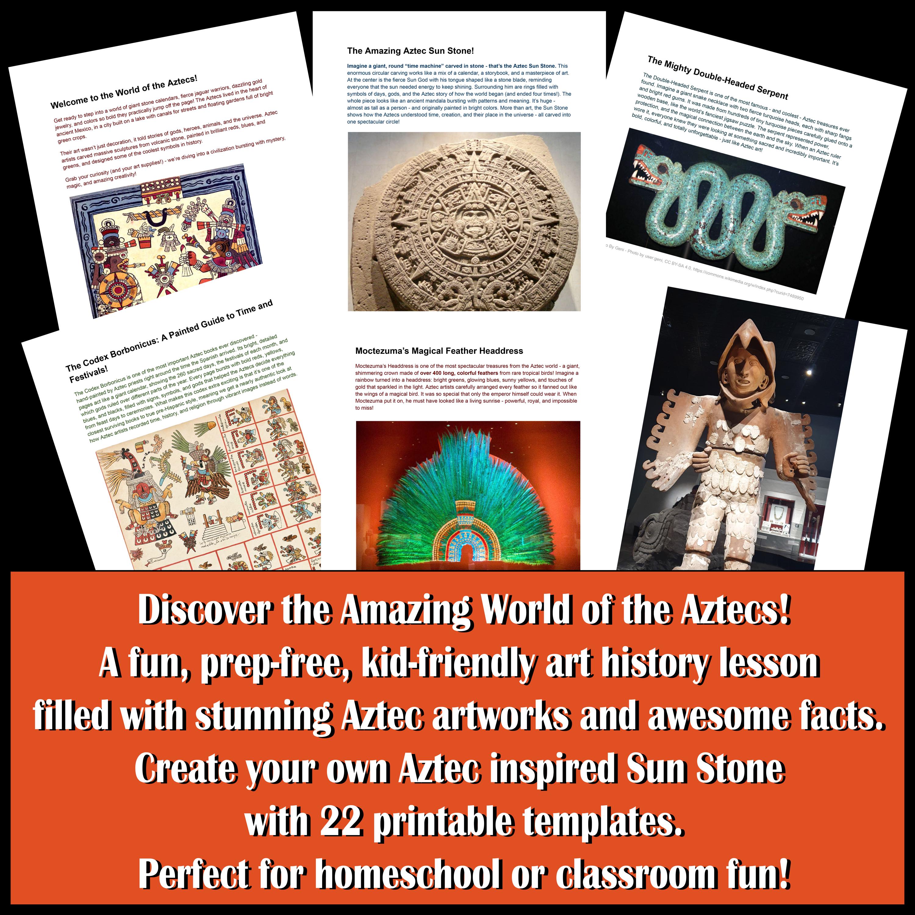 Aztec Art History Lesson for Kids Sun Stone Inspired Project With 22 ...