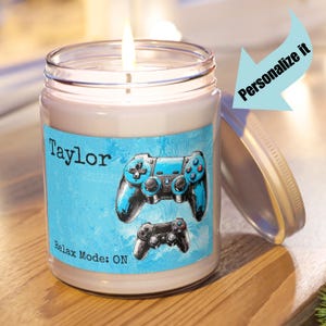Personalized Gaming Candle: Blue Controller Art, Gamer Gift