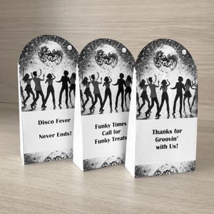 Goodiebag DISCOFEEST met BEWERKBARE tekst, aanpasbare bedankdoos, gepersonaliseerde sjabloon bedankdoos, decor discobalthema