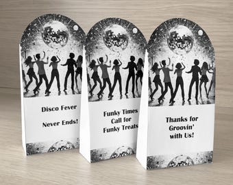 DISCO PARTY goodie bag with EDITABLE text, Customizable party favor box, Personalized favor box template, disco ball theme decor