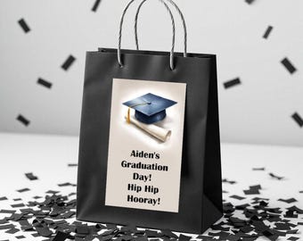 Printable Graduation Favor Bag Labels with Cap and Diploma EDITABLE Text DIY Graduation Treat Box Instant Download Gift Bag Label Template