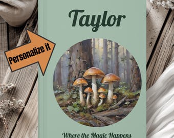 Carnet champignon personnalisé : carnet de notes forêt fantaisiste, cadeau personnalisable