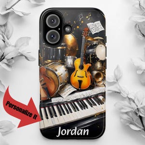 Custom Musical Instrument Phone Case with Piano Guitar Drums Saxophone Design Personalized Gift for Musicians Music Teachers Music Lovers