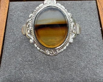 Vintage Montana Agate Ring: Sterling Silver Art Deco Style, Size 8.75