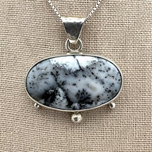 Vintage - Large Dendritic Opal or Dendritic Agate Pendant in Sterling Silver With 24 Inch Chain