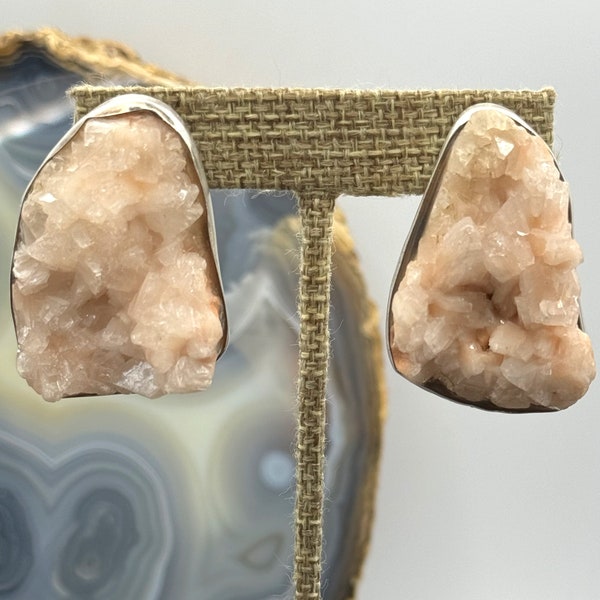 Vintage Rebecca Collins Signed Pink Calcite and Sterling Earrings