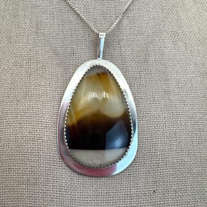 Vintage Sterling Silver Agate Pendant by Opal Paquin - Laguna Pueblo Artisan