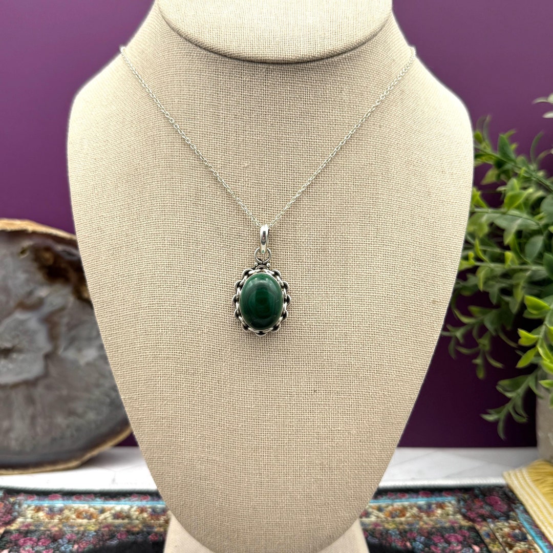 Sterling Silver Large Malachite Sideways Oval Pendant