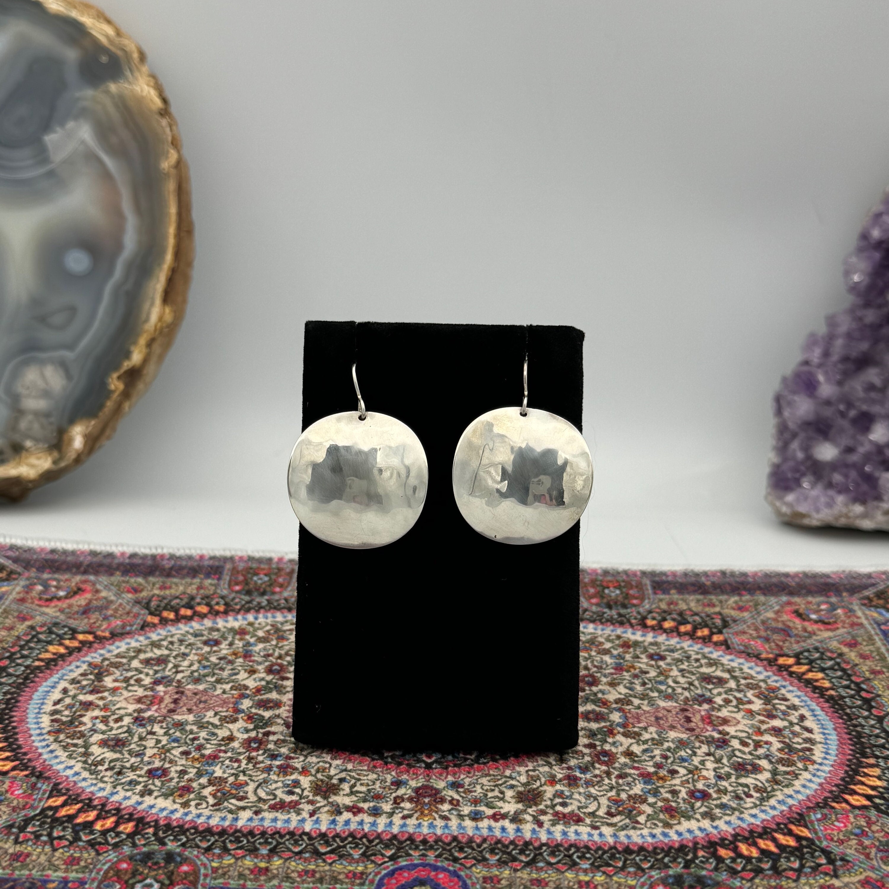 Vintage Signed DDD Mexico 925 Wavy Round Silver Dangle Earrings - Large Statement Size!