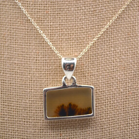 Scenic Dendritic Agate Pendant with Sterling Chai… - image 7