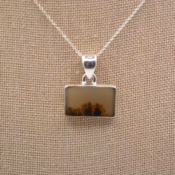 Scenic Dendritic Agate Pendant with Sterling Chai… - image 1