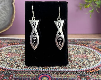 Vintage Taxco Mid-Century Modern Sterling and Enamel Fish Design Earrings