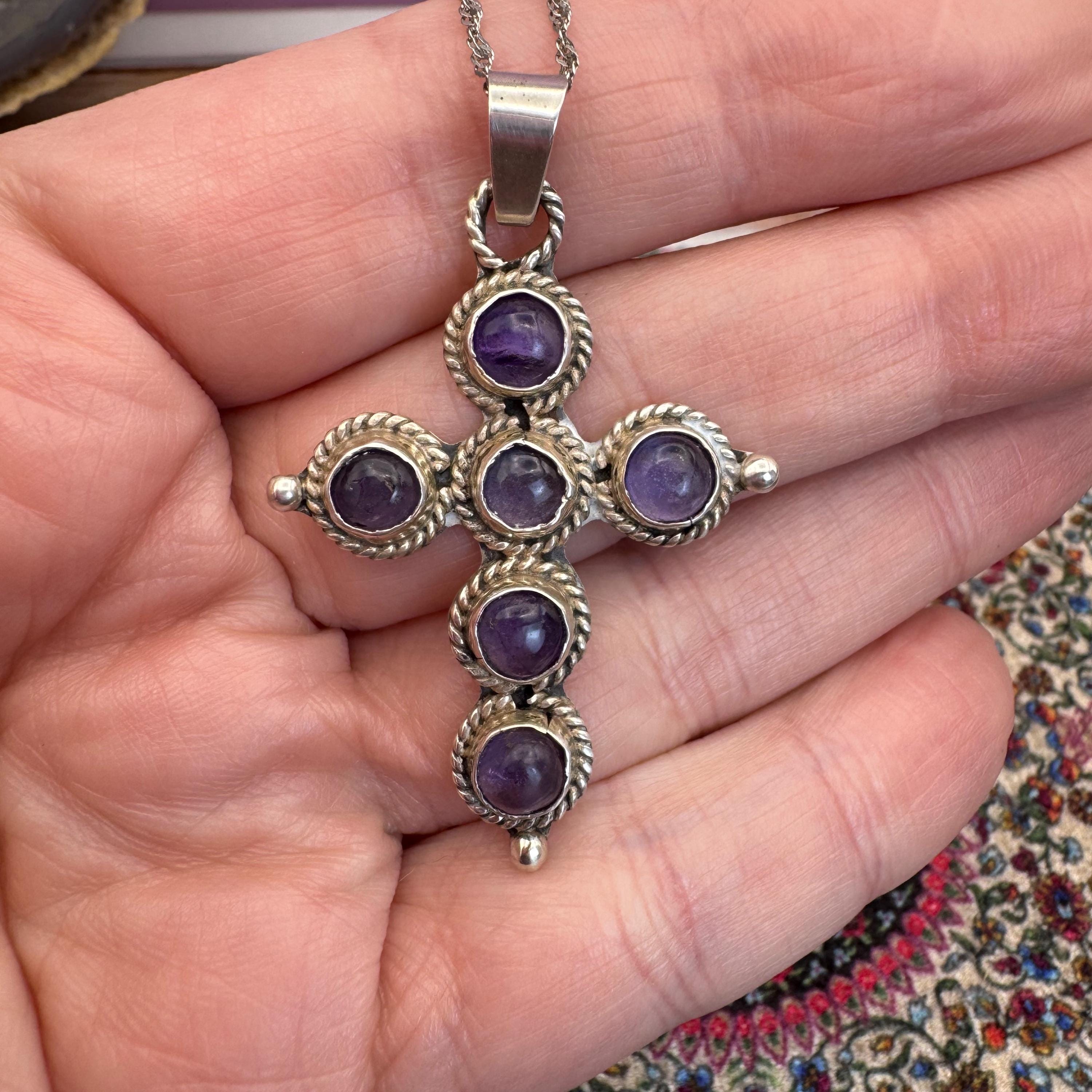 Vintage Taxco Mexico Sterling Silver and Amethyst Cross Pendant With ...