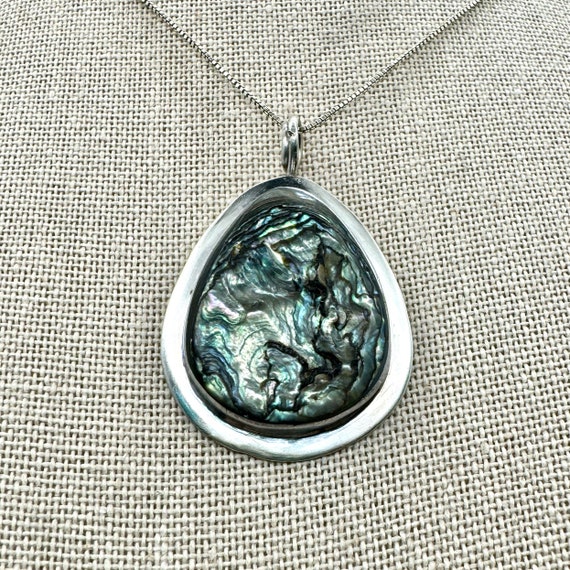 Vintage Sterling, Abalone Pendant - Signed ATI Mex