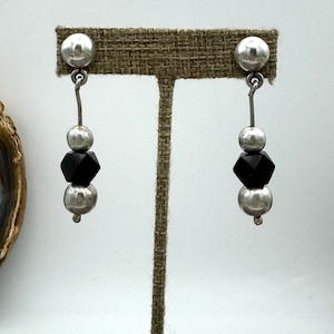 Vintage Taxco 925 Silver and Onyx Dangle Earrings