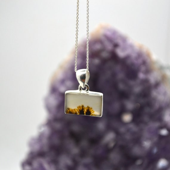 Scenic Dendritic Agate Pendant with Sterling Chai… - image 3