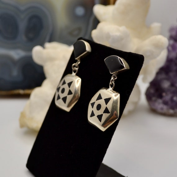 Vintage Taxco .925 Sterling and Onyx drop earring… - image 4
