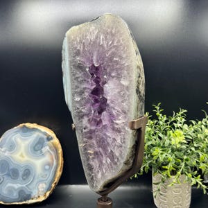 Spectacular Amethyst and Agate Portal Slab on Spinning Stand from Uruguay - Over 9 pounds and 14 Inches Tall