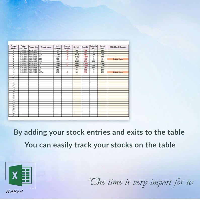 Stock Tracker, Critical Stock, Excel Stock, Stock Control, Template for ...