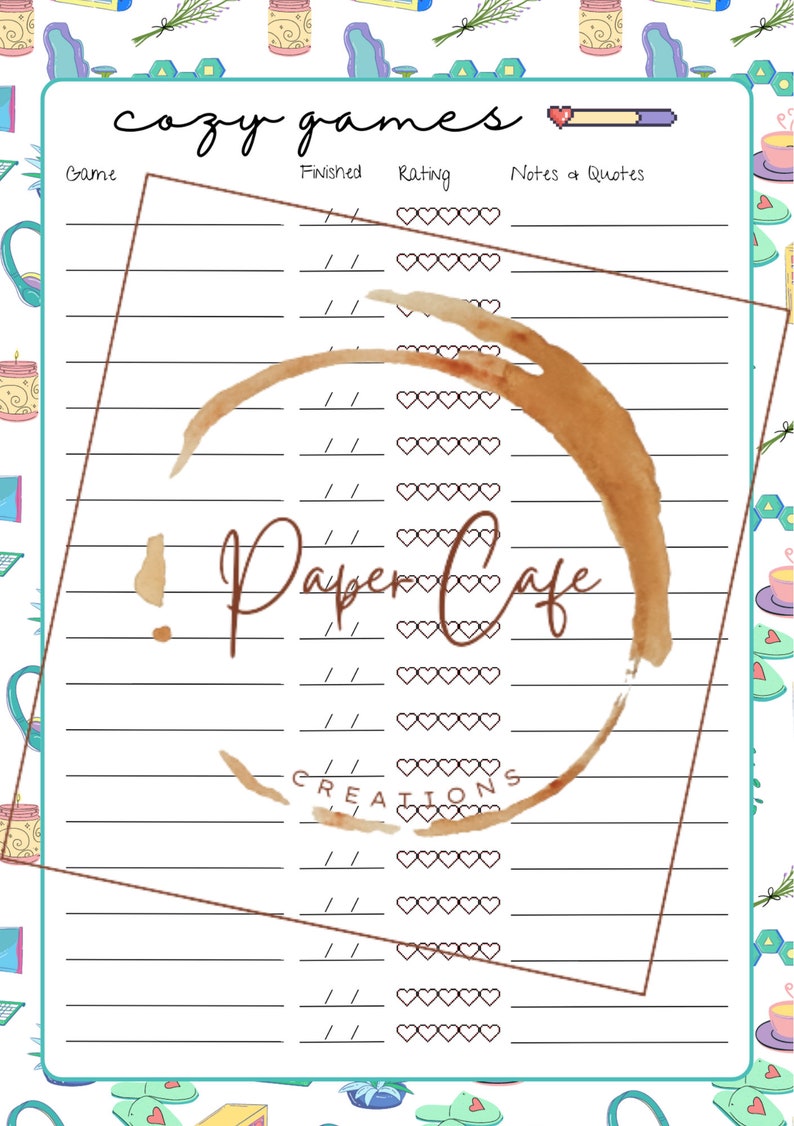 Cozy Video Game Tracker - Printable Download | PDF A4 & A5 Sizes | 3 ...
