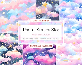 93 Watercolor Starry Sky Seamless Pattern Designs, Digital Repeat, Digital Paper Pack, Digital Scrapbook, Galaxy Clipart, Galaxy Backgrounds