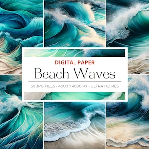 55 Beach Waves Backgrounds, Beach Summer, Waves and Surfing, Digital Papers, Beach Backgrounds Commercial Use, Digital paper