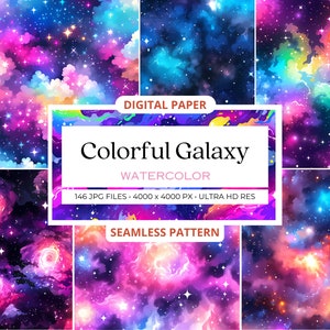 146 aquarel Galaxy naadloze patroonontwerpen, digitale herhaling, digitaal papierpakket, plakboek, Galaxy clipart, Galaxy achtergronden