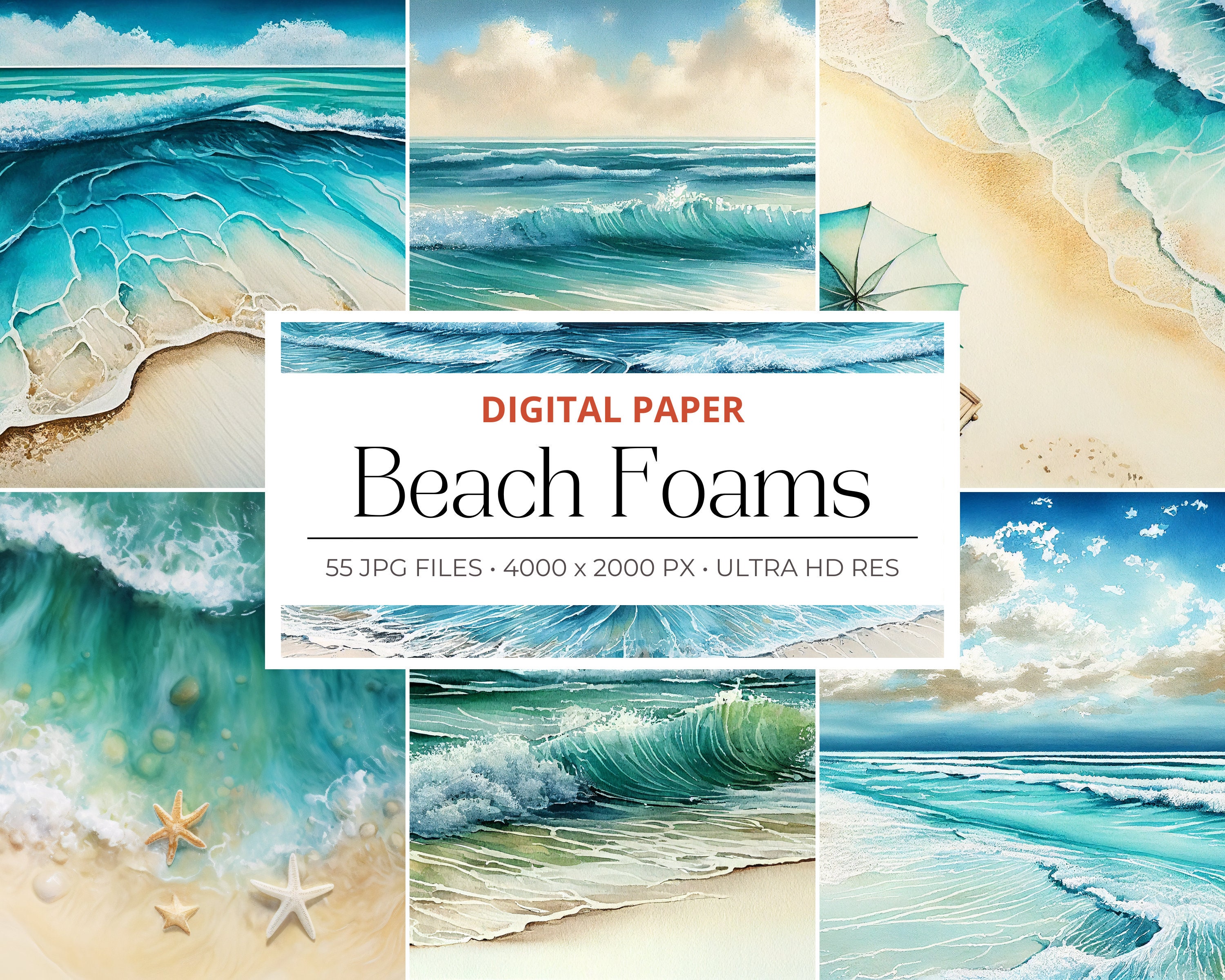 55 Tropical Beach Landscapes, Beach Summer, Tropical Scenes, Digital Papers, Beach Backgrounds Commercial Use, Digital paper