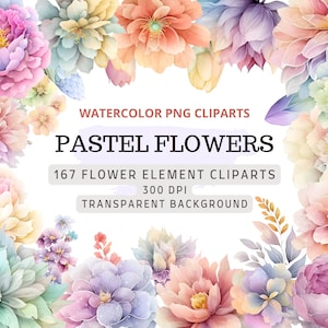 167 Pastell Blumen PNG, Aquarell Pastell Blumen Cliparts, Elemente, kommerzielle Nutzung, digitale Clipart PNG
