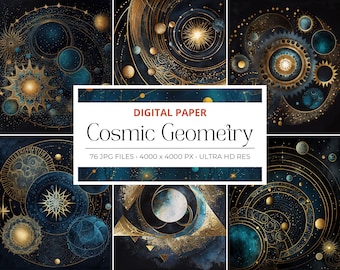 76 Cosmic Celestial Background, Universe, Galaxy Backgrounds, Digital Paper, Cosmic, Moon, Stars,  Commercial Use, Geometric Cosmos
