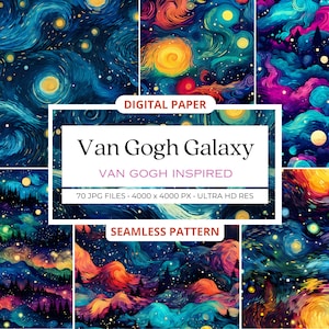 70 Van Gogh Galaxy Star digitaal papier, naadloos patroon, hemelpatroon, maan clipart, nachtpapier, aquarel digitaal papier, commercieel gebruik