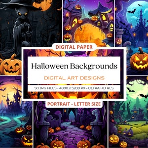 50 Printable Halloween Background Digital Paper, Halloween Backgrounds, Halloween Backdrop, Spooky Pages, Download Junk Journal, Card Making
