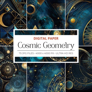 75 Fondo Celestial Cósmico, Universo, Fondos de Galaxias, Papel Digital, Cósmico, Luna, Estrellas, Uso Comercial, Cosmos Geométrico