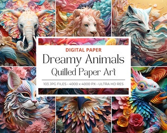 103 Animal Paper Quill Digital Paper, Paper Quill, Junk Journal Paper, Printable Paper Quill Digital Paper, Commercial Use