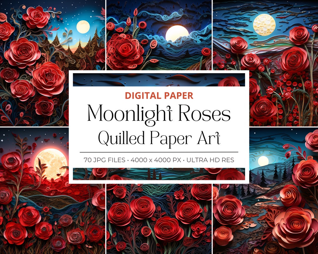 70 Moon Roses Paper Quill Digital Paper, Junk Journal Paper, Printable ...