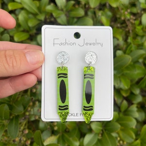 Green Crayon Teacher Earrings