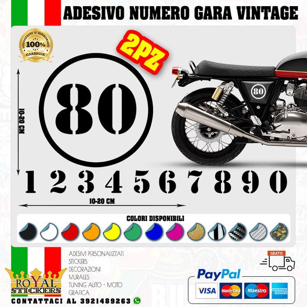 Coppia numeri adesivi vintage cafe racer scrambler moto stickers tuning decals