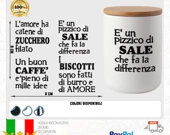 set 4 adesivi x barattoli sale, zucchero, caffe' contenitori cucina con frasi