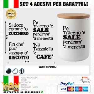 set 4 adesivi x barattoli sale, zucchero, caffe' e biscotto-contenitori cucina