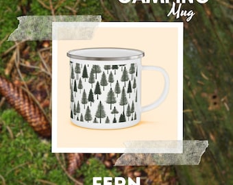 木々の中で：冒険家のための松ぼっくり柄エナメルキャンプマグ | FERN Goods Co.